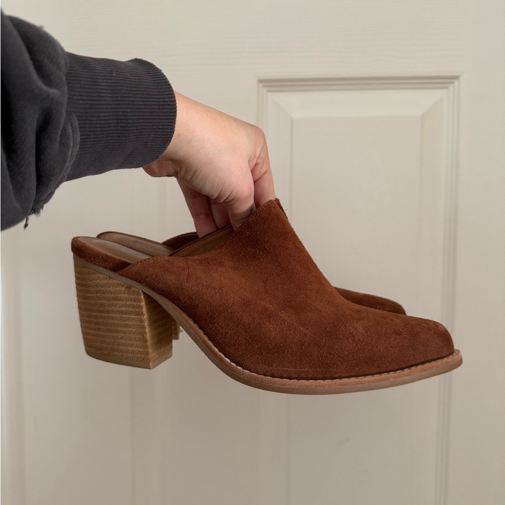 Chestnut Suede Heel Mules